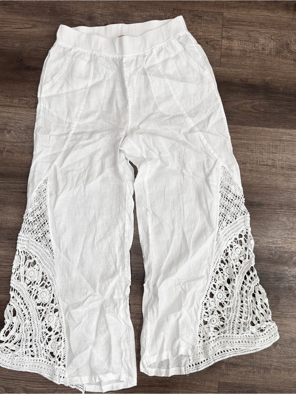 XCVI White Elastic Waist Linen-Blend Pants size L